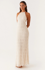 Caroline | Textured Halter Neck Maxi Dress