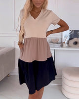 Alva | Color Block Casual Dress with Short Sleeves