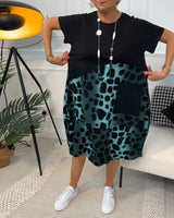 Yvonne - Black Patchwork Dress with Round Neckline