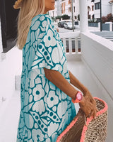 Printed Loose Dress with V-Neck