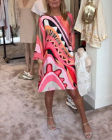 Malena - Stylish Midi Dress with Round Neck and Print