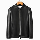 Loke™ Noir – Elegant Leather Coat with High Collar and Clean Lines