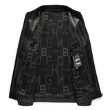 Loke™ Noir – Elegant Leather Coat with High Collar and Clean Lines