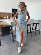 Hanna | Sleeveless Long Denim Dress