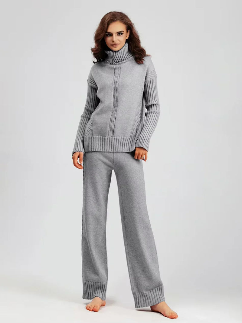 Scarlett | Chic High-Neck Knit Sweater & Loose Trousers Set