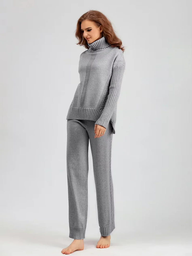 Scarlett | Chic High-Neck Knit Sweater & Loose Trousers Set