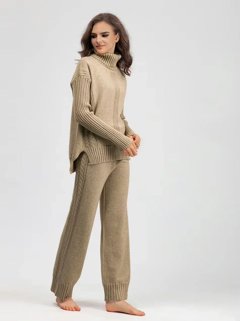 Scarlett | Chic High-Neck Knit Sweater & Loose Trousers Set