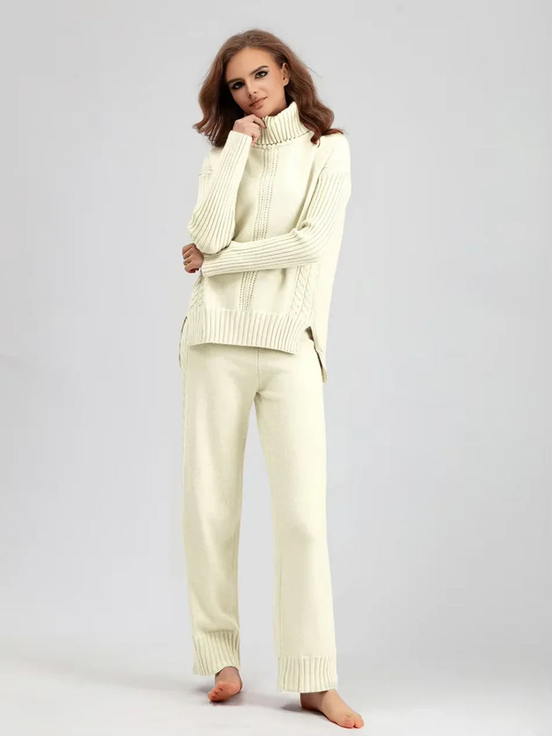 Scarlett | Chic High-Neck Knit Sweater & Loose Trousers Set