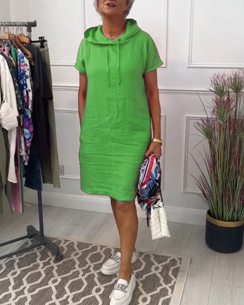 Astrid - Short-Sleeved Casual Dress with Hood