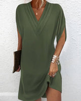 Tina - Elegant Solid Color Dress with Slit Sleeves