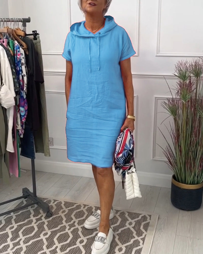Astrid - Short-Sleeved Casual Dress with Hood