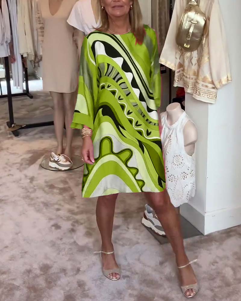 Malena - Stylish Midi Dress with Round Neck and Print