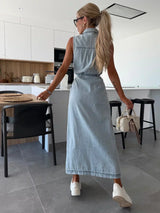 Hanna | Sleeveless Long Denim Dress