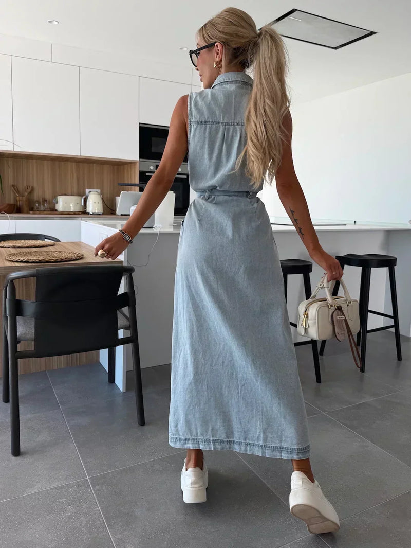 Hanna | Sleeveless Long Denim Dress