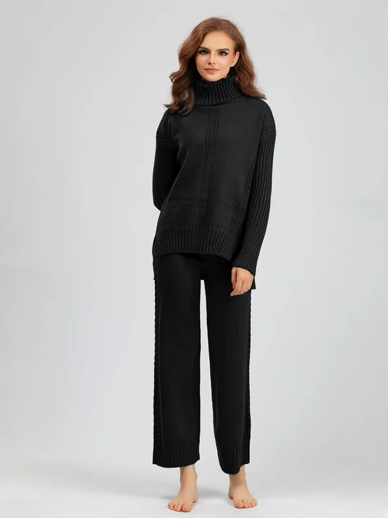 Scarlett | Chic High-Neck Knit Sweater & Loose Trousers Set