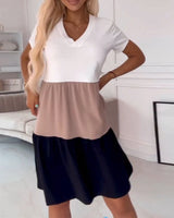 Alva | Color Block Casual Dress with Short Sleeves