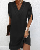 Tina - Elegant Solid Color Dress with Slit Sleeves