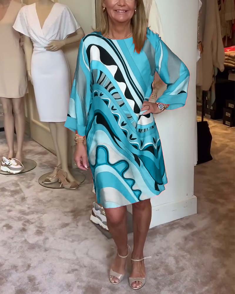 Malena - Stylish Midi Dress with Round Neck and Print