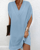Tina - Elegant Solid Color Dress with Slit Sleeves