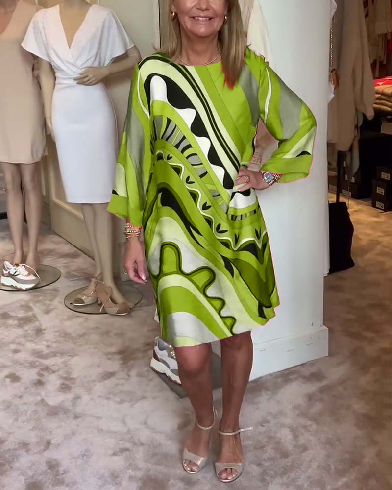 Malena - Stylish Midi Dress with Round Neck and Print