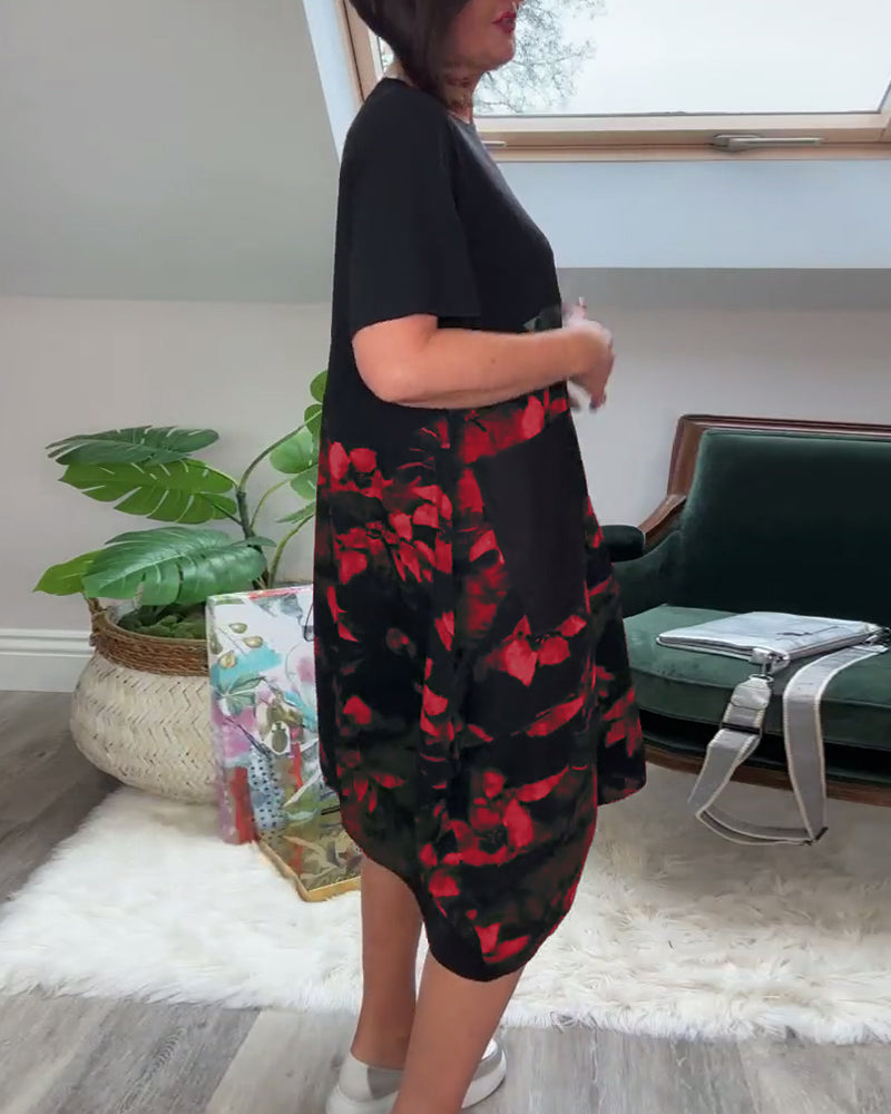 Verena - Casual Patchwork Dress with Floral Print