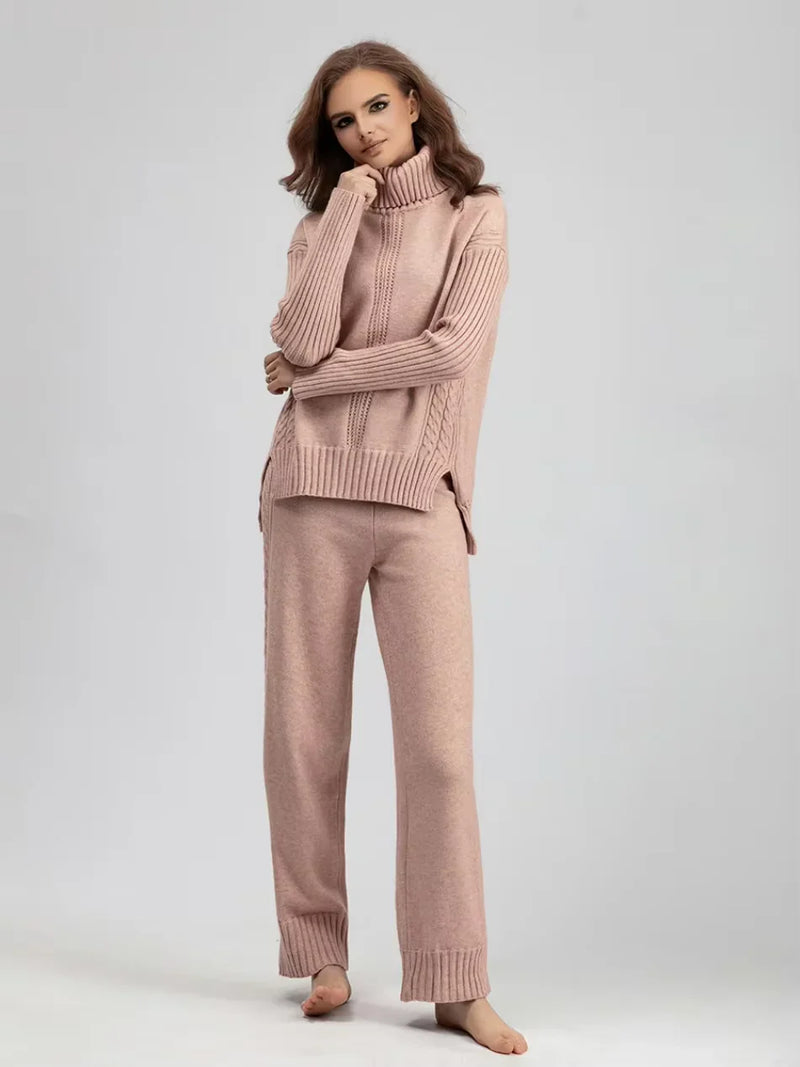 Scarlett | Chic High-Neck Knit Sweater & Loose Trousers Set