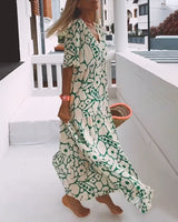 Printed Loose Dress with V-Neck