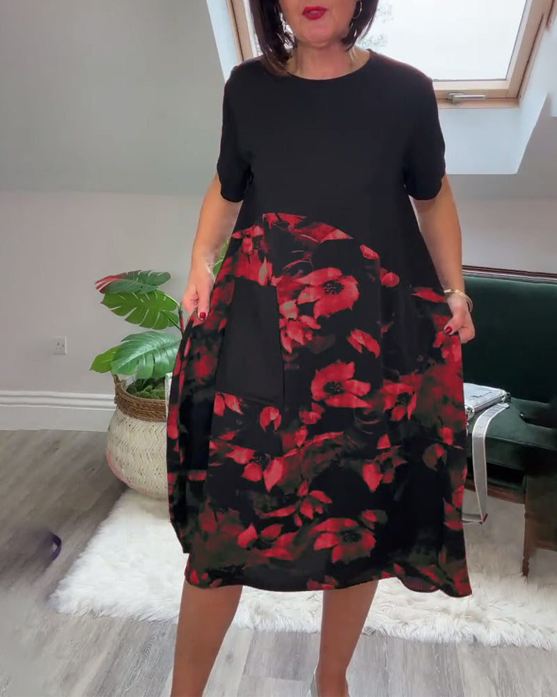 Verena - Casual Patchwork Dress with Floral Print