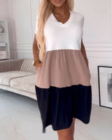 Alva | Color Block Casual Dress with Short Sleeves