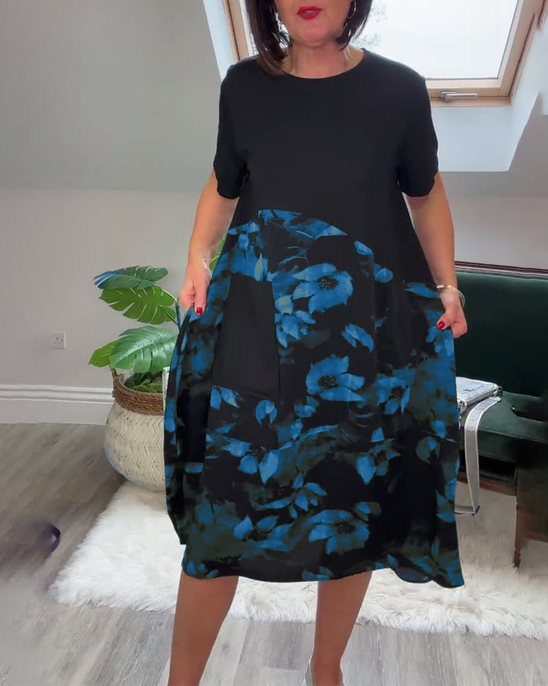 Verena - Casual Patchwork Dress with Floral Print