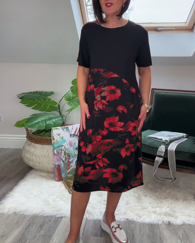 Verena - Casual Patchwork Dress with Floral Print