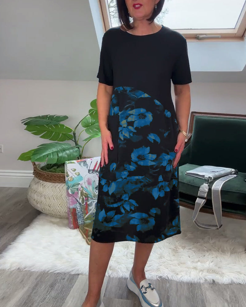 Verena - Casual Patchwork Dress with Floral Print