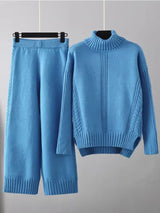 Scarlett | Chic High-Neck Knit Sweater & Loose Trousers Set