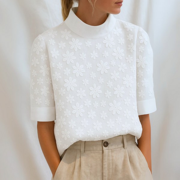 Irene™ | Elegant Linen Floral Blouse