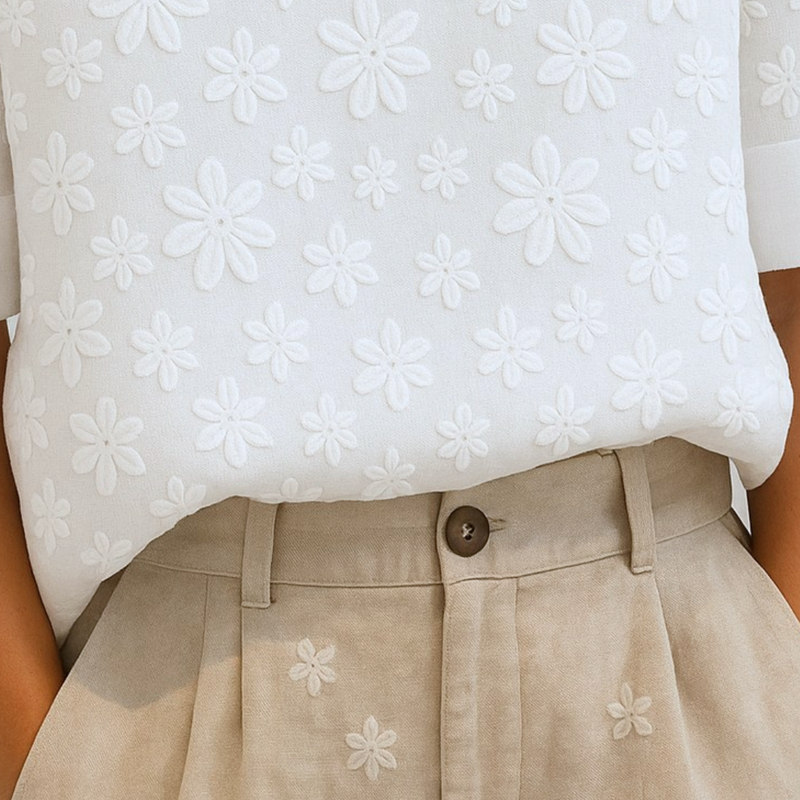 Irene™ | Elegant Linen Floral Blouse