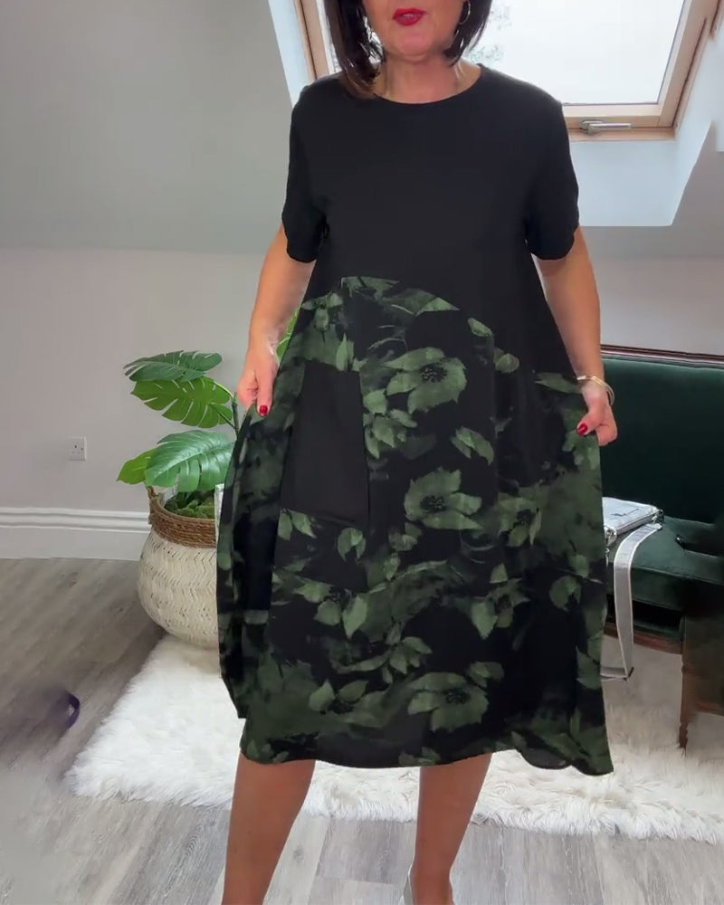 Verena - Casual Patchwork Dress with Floral Print