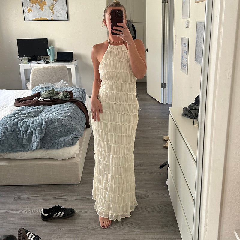 Caroline | Textured Halter Neck Maxi Dress