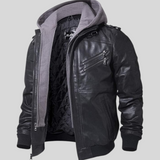 Louie | Leather Jacket with Detachable Hood
