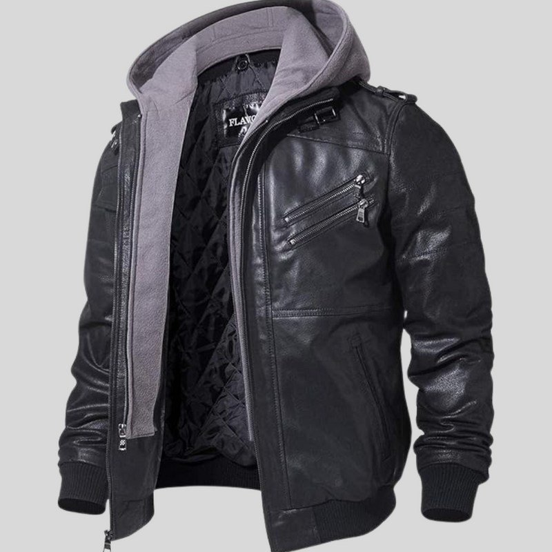 Louie | Leather Jacket with Detachable Hood