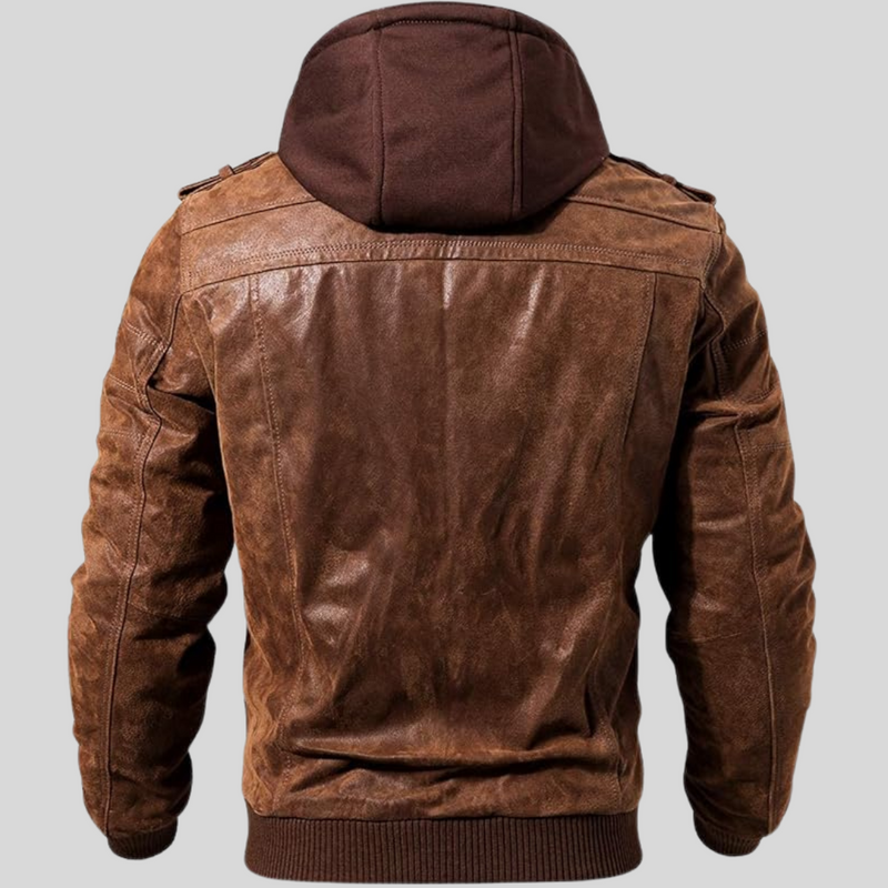 Louie | Leather Jacket with Detachable Hood