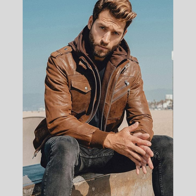 Louie | Leather Jacket with Detachable Hood