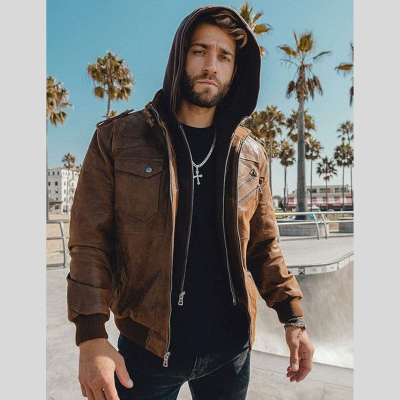 Louie | Leather Jacket with Detachable Hood