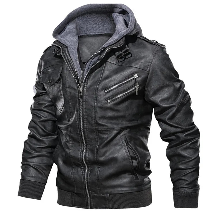 Jonas™ Hybrid – Warm Leather Jacket with Hood and Pockets