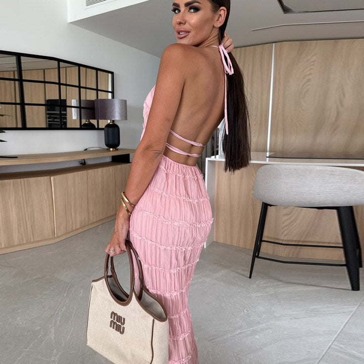 Caroline | Textured Halter Neck Maxi Dress