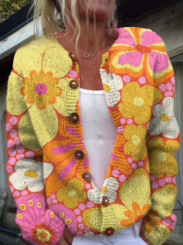 Charming Women's Cardigan - Floral Design, Cozy & Stylish