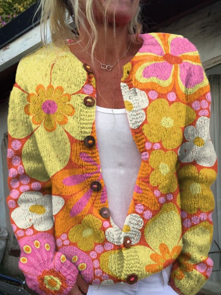 Charming Women's Cardigan - Floral Design, Cozy & Stylish