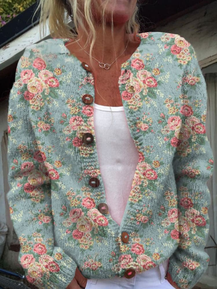 Lovely Women's Cardigan - Floral Pattern, Cozy & Stylish
