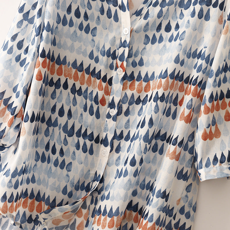 Fawna – Casual Blouse with V-Neck and Printed Chiffon