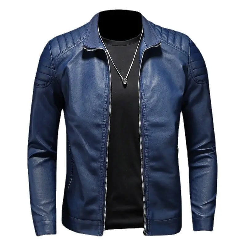 Storm™ Edge – Blue PU Leather Jacket with Modern Shoulder Details