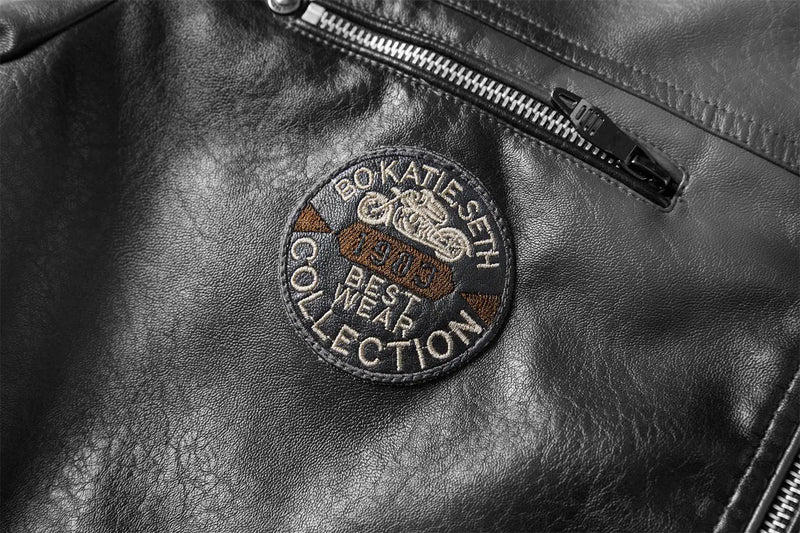 Tobias™ Rust – Red-brown Motorcycle Jacket with Patch Details